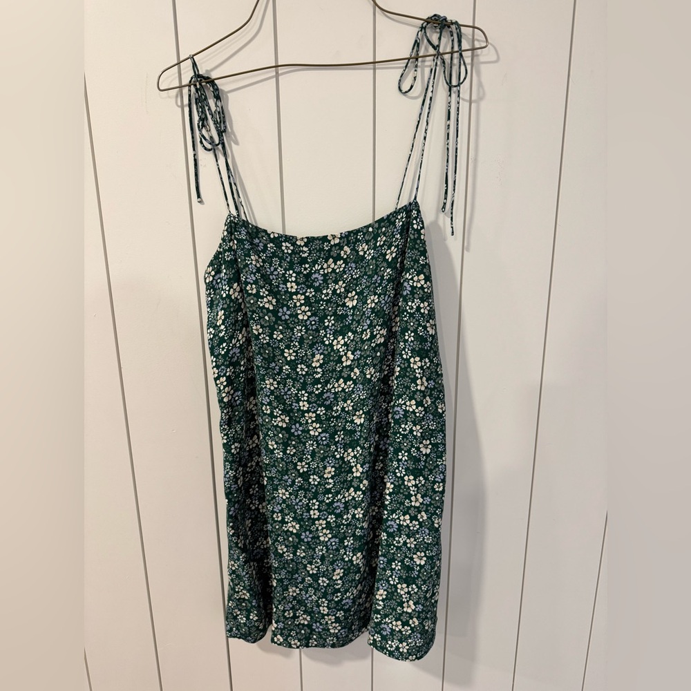 Reformation Green Dress with Floral Pattern